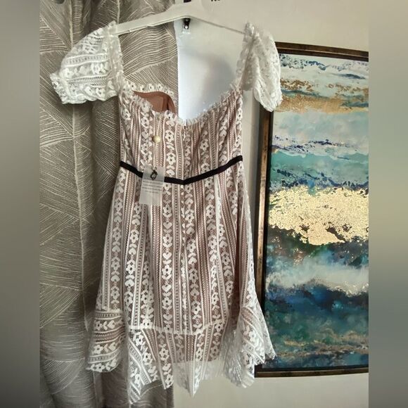 For Love & Lemons Womens Size M Dakota Mini Dress Lace Belt Black NWT - Picture 6 of 16